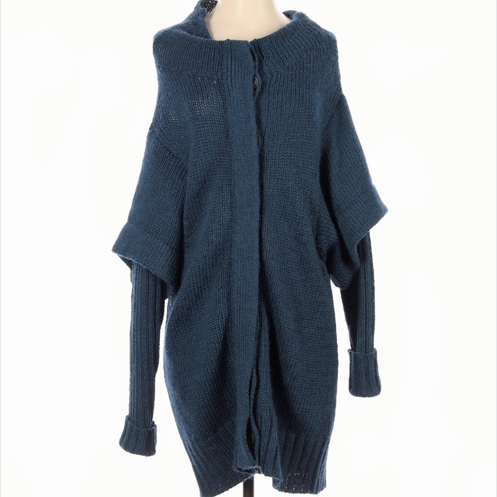 Hoss Intropia Teal Alpaca Wool Lagenlook Jacket XS Oversized Chunky Knit